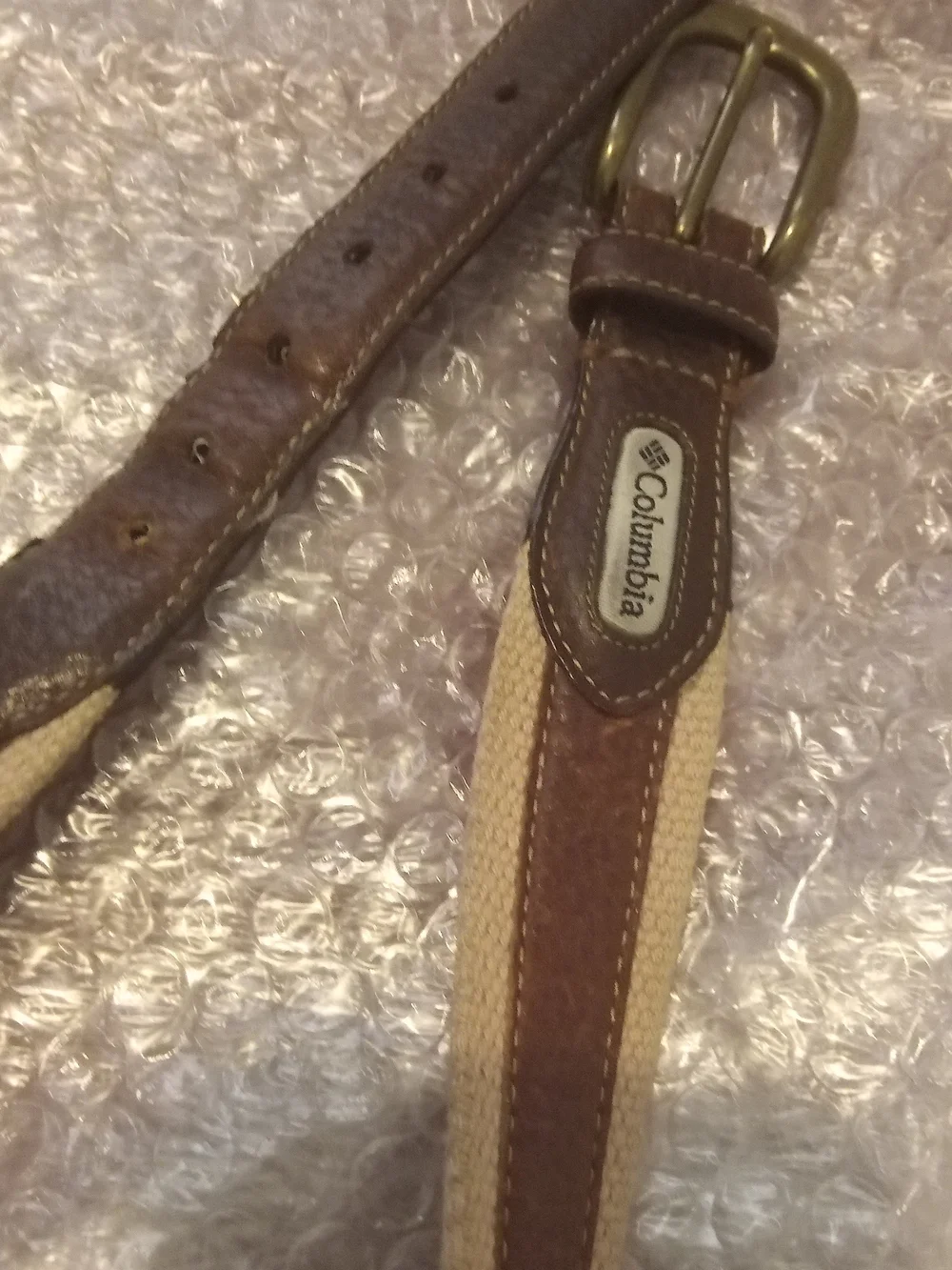 Columbia Beige Canvas Belt with Brown Leather Trim